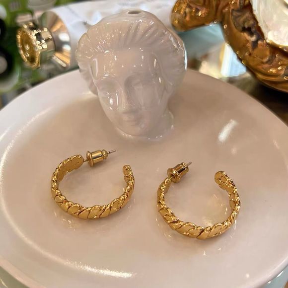 18K Thick Gold Plated Delicate Weaved Rope Earrings - Picture 7 of 10